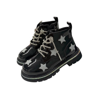 Lola and The Boys Black Patent Shimmer Stars Boots