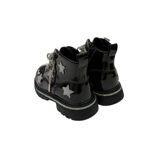Lola and The Boys Black Patent Shimmer Stars Boots
Black patent leather boots with star designs on a white background