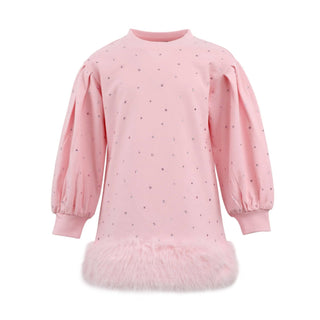 Lola and The Boys Crystal Penelope Dress
Pink dress with long sleeves and fluffy bottom on a white background