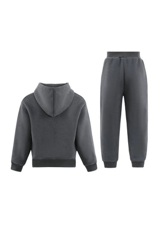 Lola and The Boys Lighting Flash Set - Grey
A dark gray two-piece children's outfit set featuring a cropped hooded sweatshirt and matching jogger pants, displayed against a solid white background.