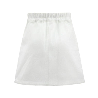 Lola and The Boys Rainbow Crystal Hearts Denim Skirt
White skirt on a white background