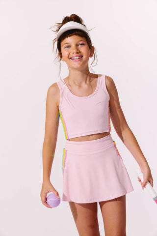 Pink Lola & The Boys Rainbow Sherbet Sequin Tennis Set for activewear, featuring sequined fabric and sporty fit.