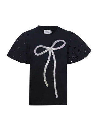 Lola and The Boys Sparkle Bow Princess Tee
Black t-shirt with a large bow design on a white background