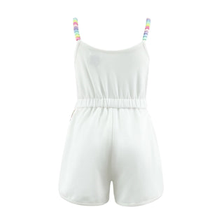 Lola and The Boys Summertime Fun Sequin Romper
White romper with rainbow straps on a white background