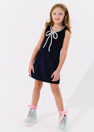 Lola and the Boys Velvet Bow Princess Dress - Navy
