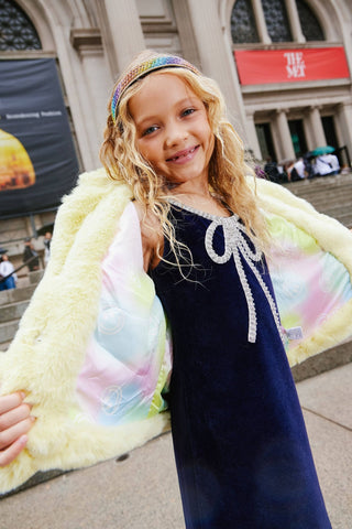Lola and the Boys Velvet Bow Princess Dress - Navy
