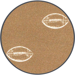 Lou Lou and Company - Brady 
A circular rug with a brown textured background featuring two white chalk-style football illustrations, shown on a plain white background.