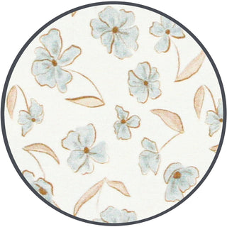Lou Lou and Company - Faye
A circular rug featuring a delicate floral pattern with light blue flowers and soft tan leaves on an off-white background, finished with a dark gray border.