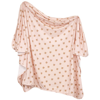 Lou Lou and Company Swaddle Blanket - Honey
A draped, asymmetrical short-sleeve top in light blush pink with a repeating pattern of small brown cat faces, shown against a plain white background.
