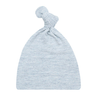 Lou Lou and Company Top Knot Hat - Crew
A light blue heathered knit baby hat with a knotted top, shown against a plain white background.