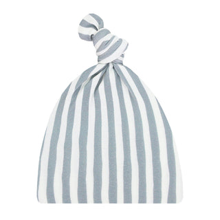 Lou Lou and Company Top Knot Hat - Tatum Striped baby hat with blue and white stripes on a white background