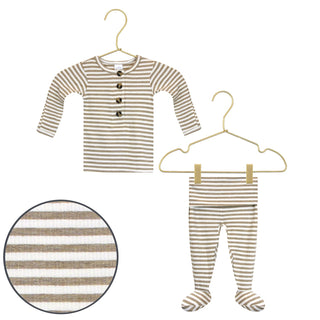 Lou Lou and Company Ribbed Top and Bottoms - Indy
Striped baby shirt and pants set on hangers with close-up of fabric texture.