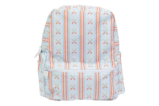 Apple of My Isla baseball backpack with adjustable straps and printed design, showing its spacious main compartment and stylish look.