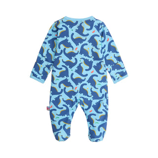 Magnetic Me Modal Magnetic Footie - Necks Generation
Baby onesie with dinosaur pattern on a light blue background