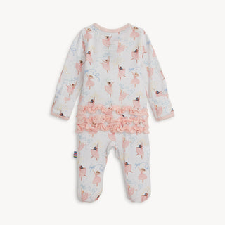 Magnetic Me Modal Footie with Ruffle - Pretty Plies
Baby onesie with flamingo pattern on a white background