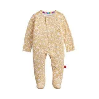 Magnetic Me Modal Magnetic Footie - Wild Side
A baby footed sleeper in a yellow and white abstract pattern, shown flat against a light off-white background.