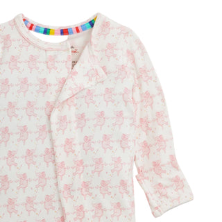 Magnetic Me Modal Magnetic Footie - Trunkettes Pink
Floral-patterned baby romper with colorful trim on a white background