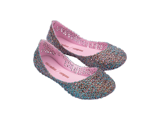 Mini Melissa Mini Campana Papel Kid - Pink Multi Glitter
Multicolored glittery flats with pink soles on a white background