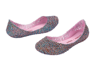 Mini Melissa Mini Campana Papel Kid - Pink Multi Glitter
Pair of glittery flats with pink soles on a white background
