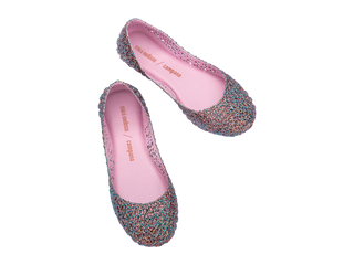 Mini Melissa Mini Campana Papel Kid - Pink Multi Glitter
Pair of glittery flats with pink soles on a white background