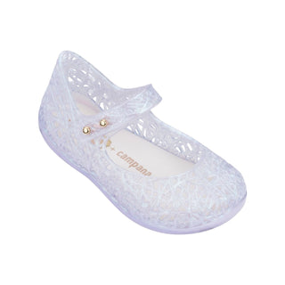 Mini Melissa Mini Campana Zig Zag - Pearly White
Clear jelly shoe with pearl embellishments on a white background