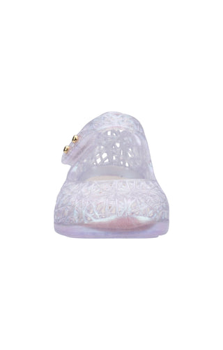 Mini Melissa Mini Campana Zig Zag - Pearly White
White lace shoe with a gold buckle on a white background