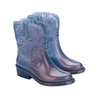 Mini Melissa Texas Kids Boot - Glitter Blue
Pair of purple rubber boots on a white background