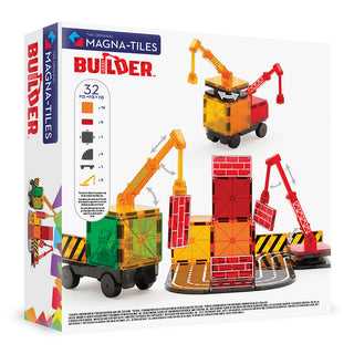 Magna-Tiles Builder 32-Piece Set featuring colorful translucent tiles for creative magnetic building toys.