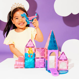 Magna-Tiles Castle 25-Piece Set featuring colorful translucent tiles to build a castle with toy building blocks.