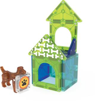 Magna-Tiles Dog House™ 13-Piece Set
Toy building set with green and blue structures and a brown dog figure on a white background