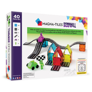 Magna-Tiles Downhill Duo 40-piece set featuring colorful magnetic tiles for building fun indoor toys.