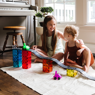 Magna-Tiles Downhill Duo 40-piece set of colorful magnetic building tiles for creative play and construction.