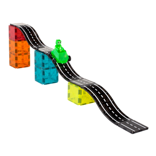Magna-Tiles Downhill Duo 40-piece set of colorful plastic building tiles for creative play and construction.