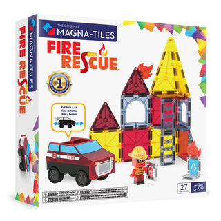 Magna-Tiles Fire Rescue 27-piece set featuring colorful magnetic tiles for creative building and imaginative play.
