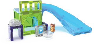 Magna-Tiles Hamster Ball™ 13-Piece Set
Toy figure with a blue slide and transparent structures on a white background