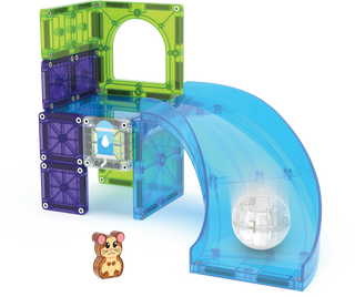 Magna-Tiles Hamster Ball™ 13-Piece Set
Toy track set with a ball and small figure on a white background
