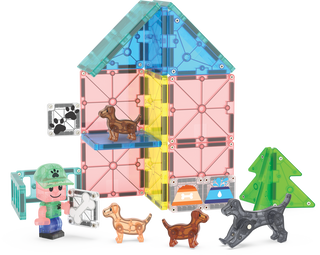 Magna-Tiles Puppy Park™ 27-Piece Set
Toy set with a house-like structure, figures, and animals on a white background