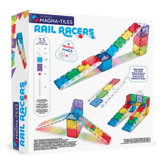 Magna-Tiles Rail Racers™ 33-Piece Set
Magna-Tiles Rail Racers toy set packaging with colorful magnetic track pieces on a white background.