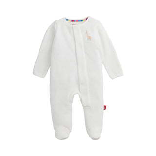 Magnetic Me Embroidery Cream Velour Footie - Giraffe