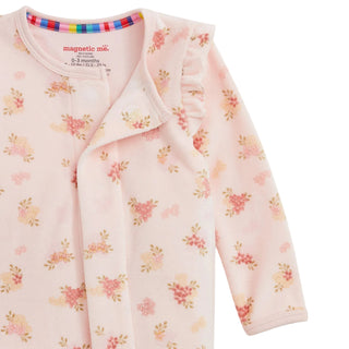 Magnetic Me Girls Velour Footie - Floral
Floral-patterned baby cardigan with 'magnetic me' branding on a white background