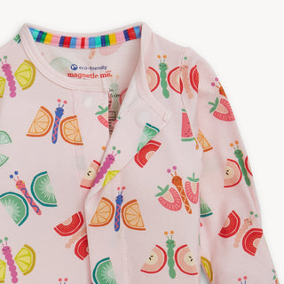 Magnetic Me Modal Footie - Fruit Flies
Children's outfit with colorful caterpillar and fruit pattern on a white background