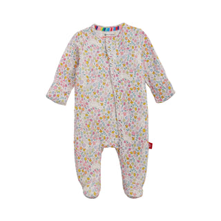Magnetic Me Modal Footie with Ruffle - Bunny Blossom 
Floral patterned baby onesie on a white background