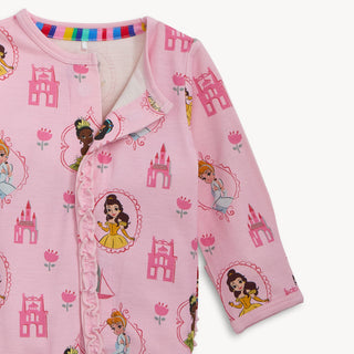 Magnetic Me Modal Footie with Ruffle - Princess Royal Radiance
Pink children's pajama set with princess and castle designs on a white background