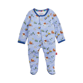 Magnetic Me Modal Magnetic Footie - Farm to Cradle
Baby onesie with vehicle pattern on a white background