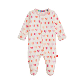Magnetic Me Modal Magnetic Footie - Pink XOXO
Baby onesie with heart pattern on a white background