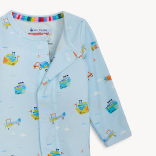 Magnetic Me Modal Magnetic Footie - You Haul
Children's cardigan with vehicle pattern on a light blue background