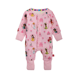 Magnetic Me x Disney Modal Convertible Coverall - Princess Royal Radiance 
Pink baby onesie with princess print on a white background