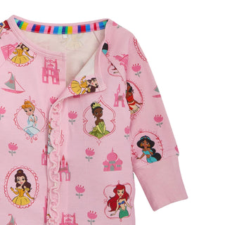 Magnetic Me x Disney Modal Convertible Coverall - Princess Royal Radiance 
Pink children's pajama set with princess-themed design on a white background