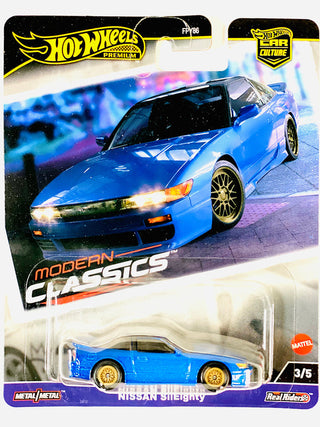 Mattel Hot Wheels 2024 Modern Classics Nissan SilEighty
Hot Wheels Nissan Silvia S13 packaging with blue car on a colorful background