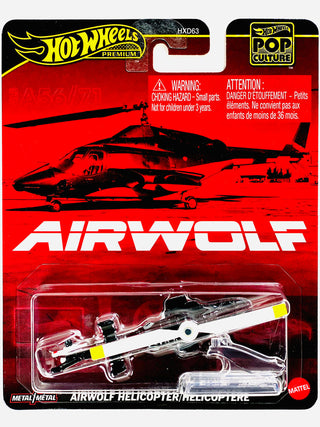 Mattel Hot Wheels 2025 Pop Culture Airwolf Helicopter
Hot Wheels Airwolf helicopter toy in packaging with red background